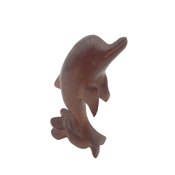 Hand-Carved Jamaican Wood Dolphin Figurine - Swim Into Elegance With Tropical Vi - Picture 1 of 6
